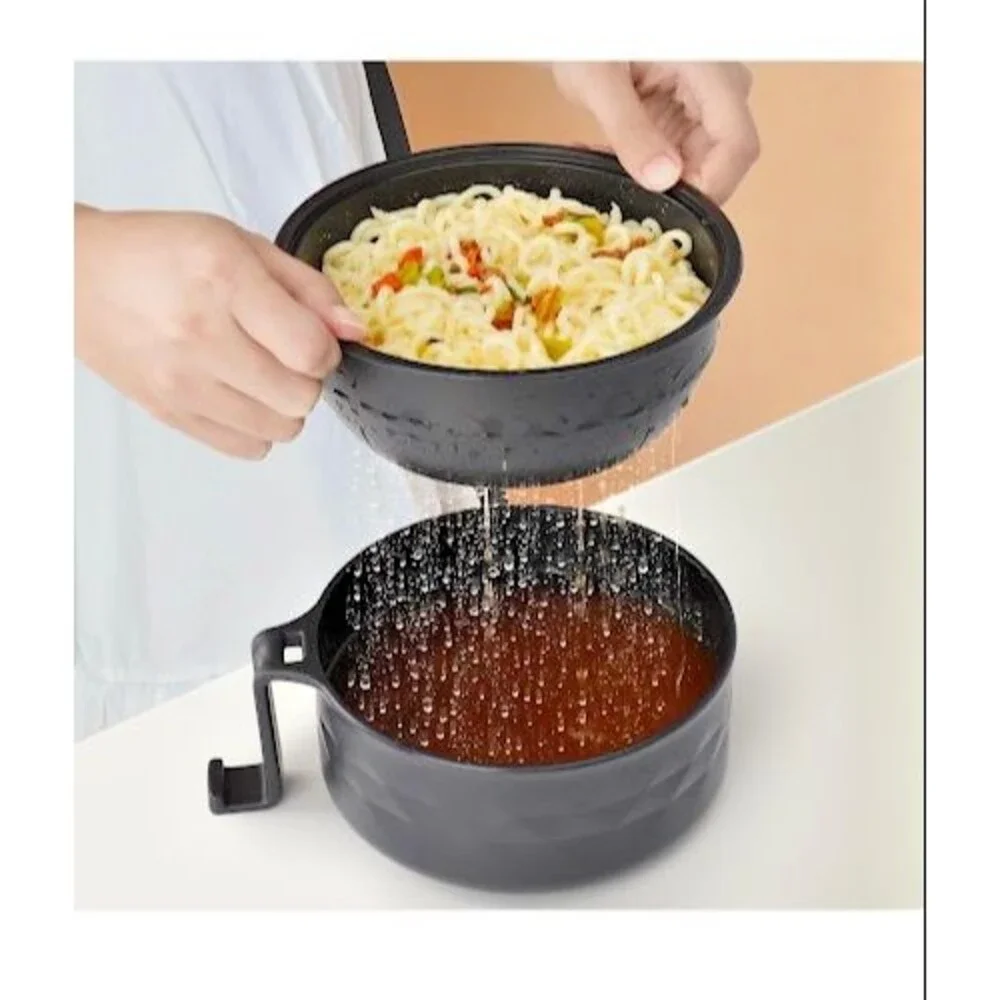 33 oz Microwave Ramen Bowl Cooker Set W/ Chopsticks Spoon Pasta Black Fridge NWT